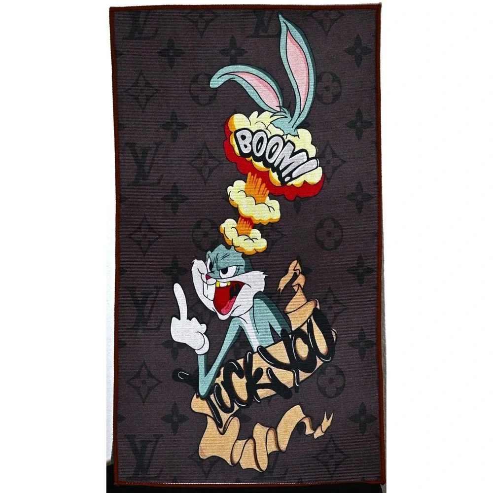 Designer Style Monogram Accent Rug Streetwear Hype Room Decor Carpet Wall Art